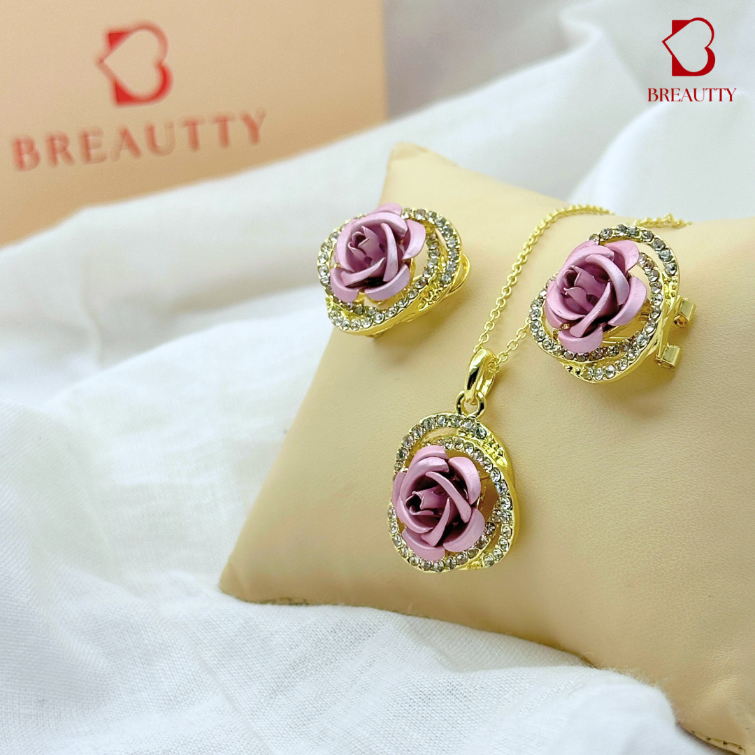 BREAUTTY 18K GOLD PLATED PURPLE ROSE PENDANT SET | DAILYWEAR