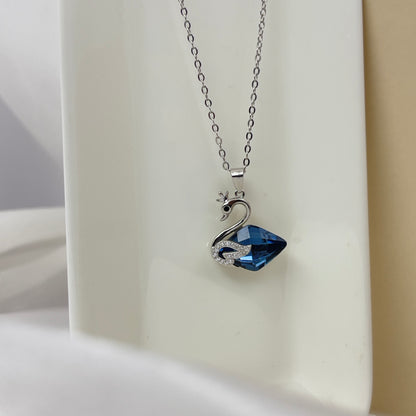 BREAUTTY 925 STERLING SILVER BLUE CRYSTAL SWAN PENDANT AND CHAIN | RHODIUM POLISHED