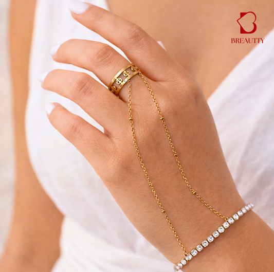 BREAUTTY 18K GOLD PLATED RING WITH TENNIS BRACELET – BEACH LUXURY STYLE