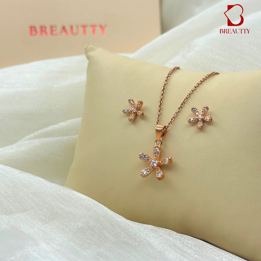 BREAUTTY BLOSSOM ROSE GOLD FLOWER PENDANT SET
