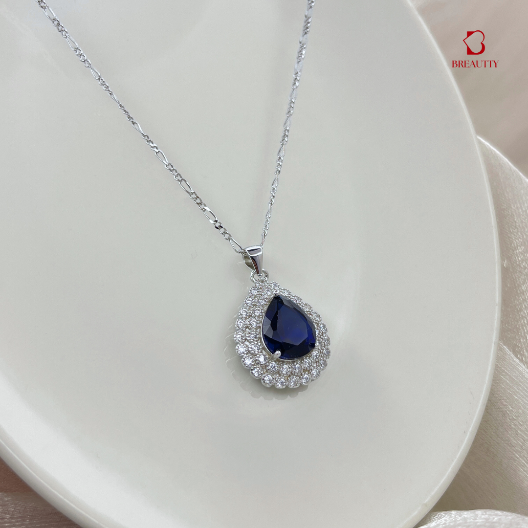 BREAUTTY 925 STERLING SILVER DROPLET BLUE STONE PENDANT SET