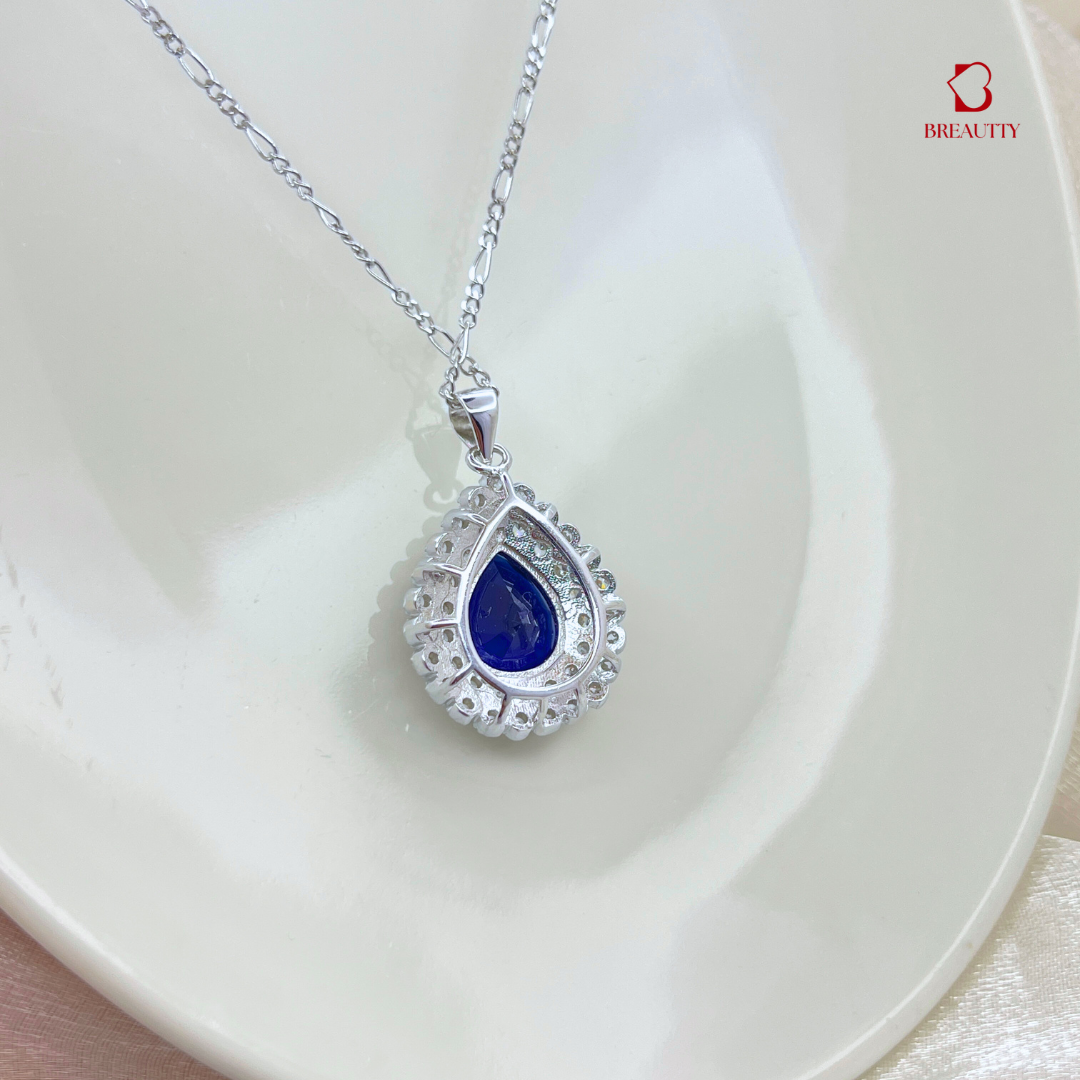 BREAUTTY 925 STERLING SILVER DROPLET BLUE STONE PENDANT SET