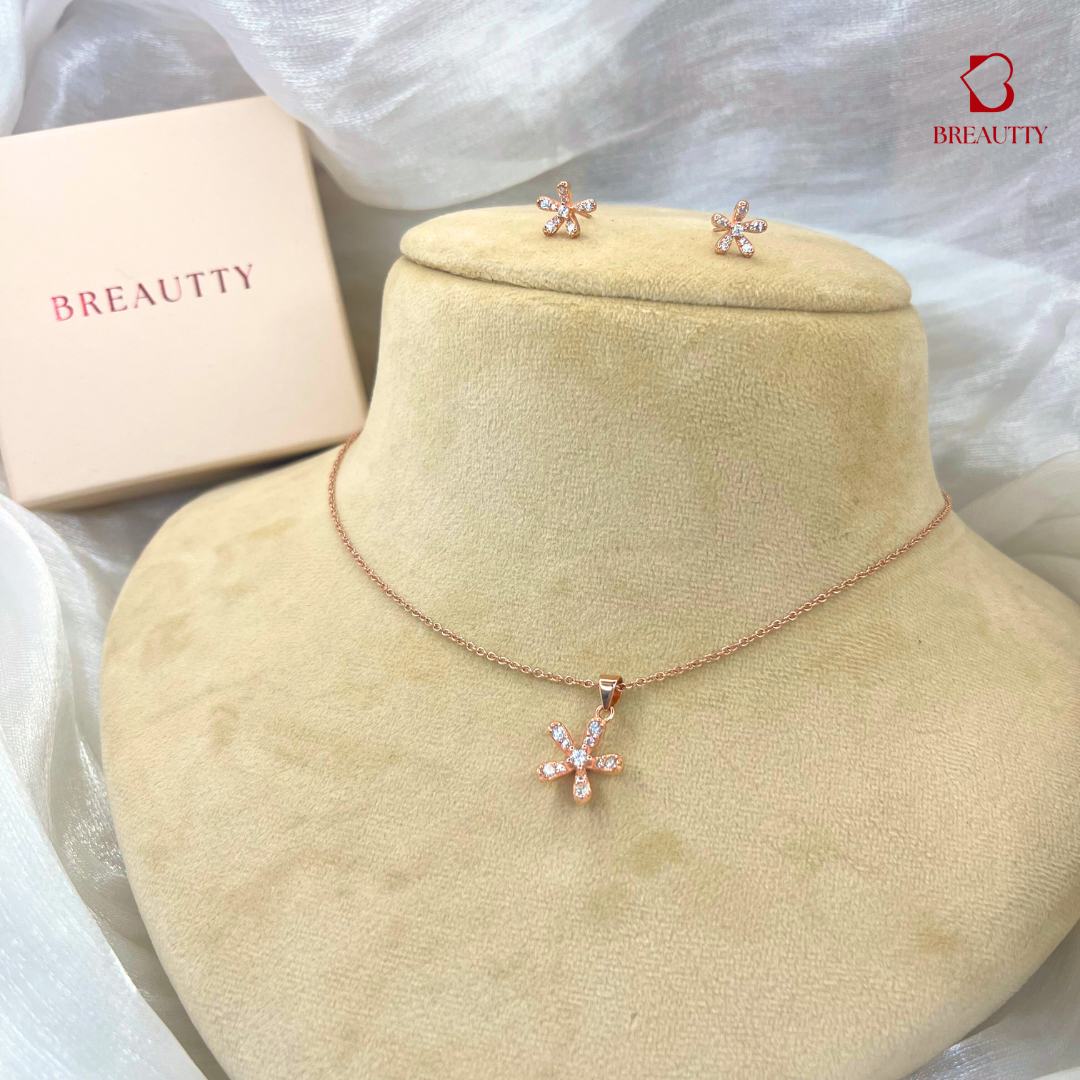 BREAUTTY BLOSSOM ROSE GOLD FLOWER PENDANT SET