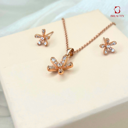 BREAUTTY BLOSSOM ROSE GOLD FLOWER PENDANT SET
