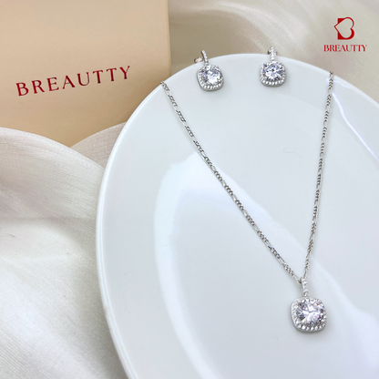 BREAUTTY 925 STERLING SILVER SQUARE SOLITAIRE PENDANT SET