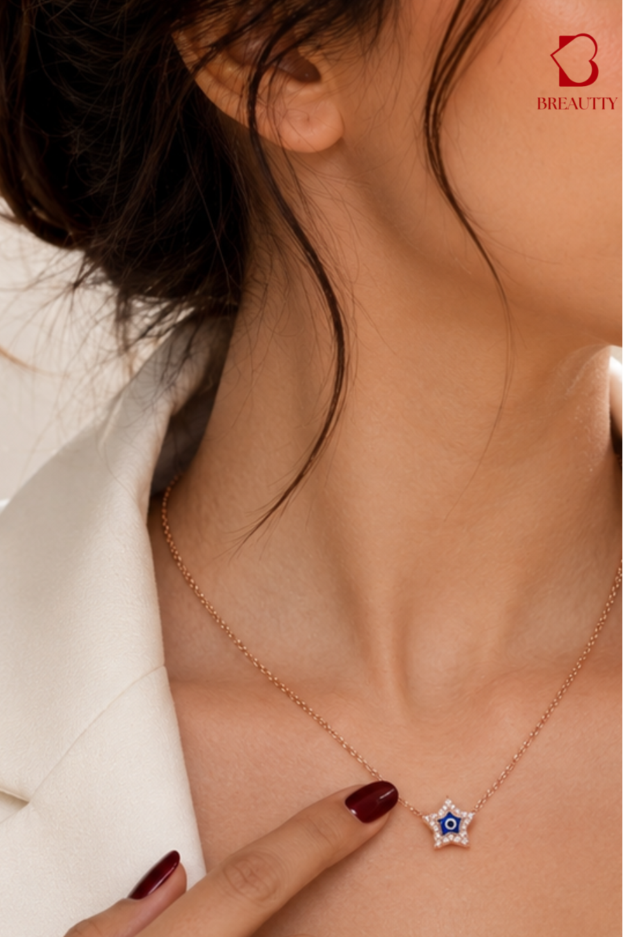 BREAUTTY 925 STERLING SILVER GREEK STAR NECKLACE IN BOHO STYLE | ROSE GOLD PLATING