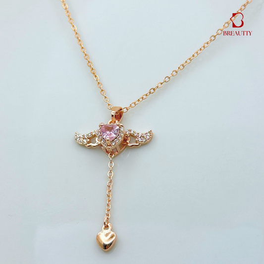 BREAUTTY 18K ROSE GOLD WISH WING PENDANT CHAIN – PINK HEART EDITION