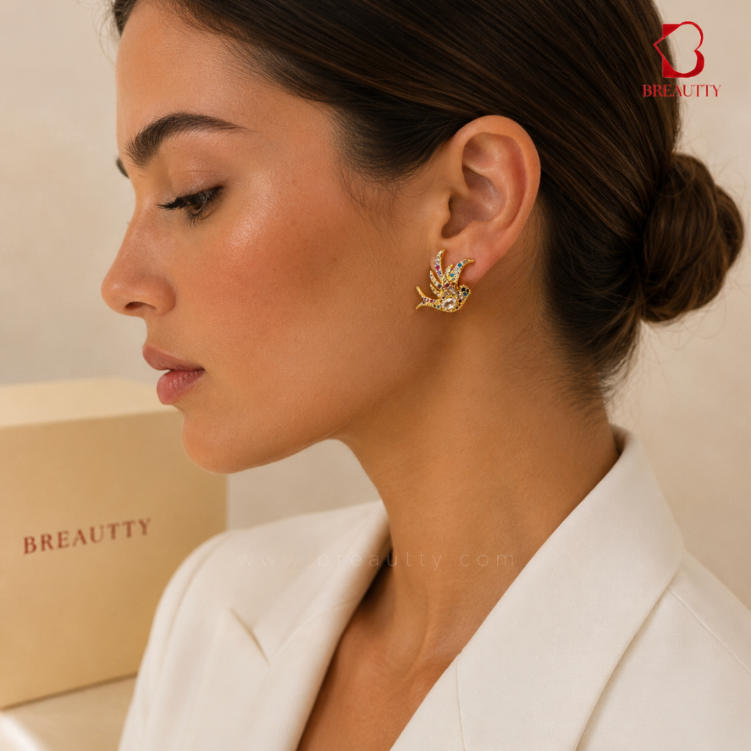 BREAUTTY MULTICOLOR BIRD CRYSTAL STUD EARRINGS FOR WOMEN